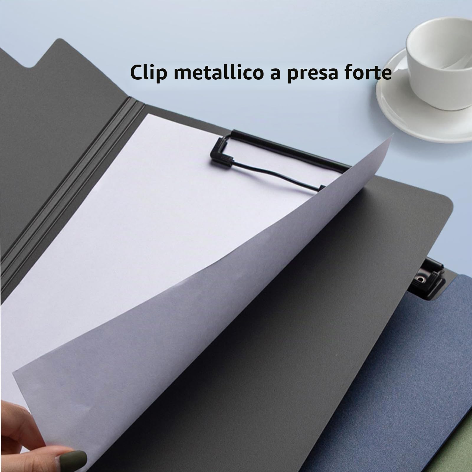 Cartellina portadocumenti A4 con coperchio, 6 lavagne a doppia clip, per lavoro, ufficio, scuola o ristorante, nero