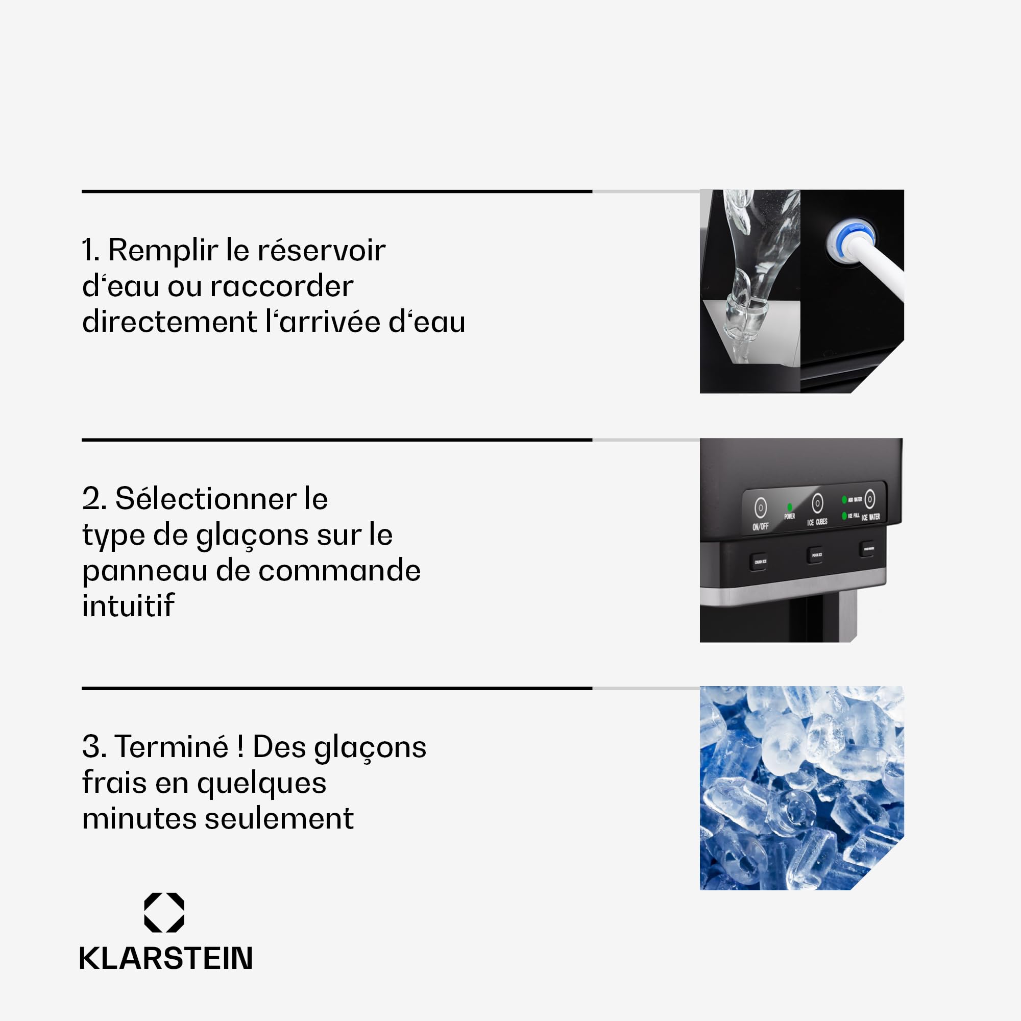 Klarstein ArcticBlend 3-en-1 machine à glaçons, 20 kg/24 h, glaçons & glace pilée, distributeur d'eau, réservoir 6 L, acier inoxydable, machine à glaçons maison, gris foncé
