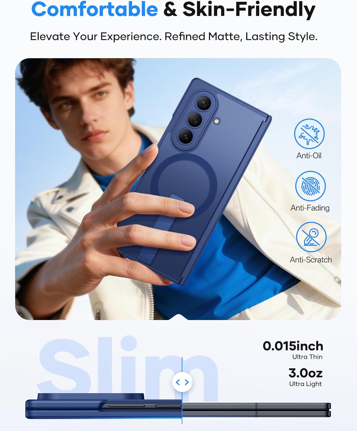 Vihibii for Samsung Galaxy Z Fold 7 Case with Stand & Front Screen Protector & Lens Hinge Protection, Compatible with MagSafe, Military Grade Rugged Phone Cover Case for Samsung Galaxy Z Fold 7, Blue