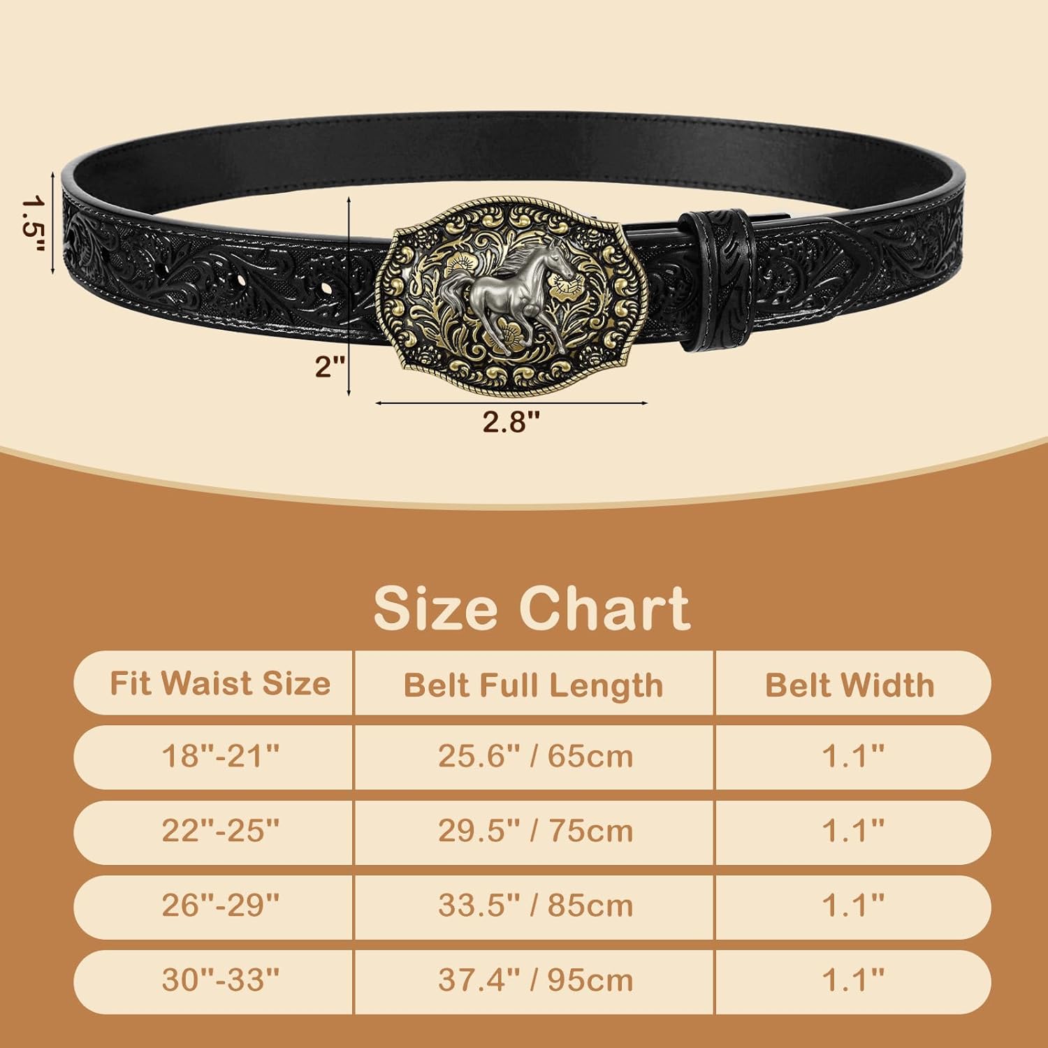 SANSTHS Kids Western Belt for Boys Girls Genuine Leather Cowboy Cowgirl Belts with Detachable Buckle for Jeans Western Gifts - Image 7