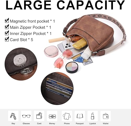 Miniatura 3 de CLUCI Bolsos cruzados para mujer, bolsos de hombro de cuero vegano 2024, bolsos para mujer con correa ancha ajustable