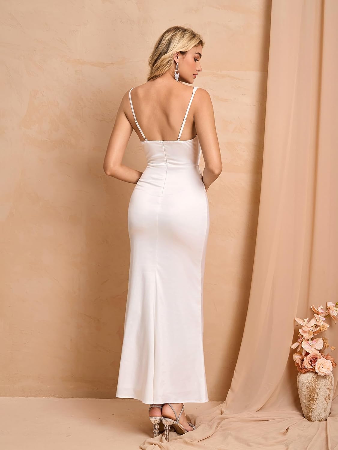 Satin Maxi Dress Wedding Guest Formal Spaghetti Strap Cocktail Party Elegant Silk Dresses for Women - Image 3