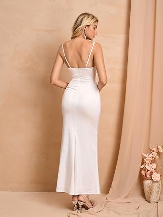 Satin Maxi Dress Wedding Guest Formal Spaghetti Strap Cocktail Party Elegant Silk Dresses for Women