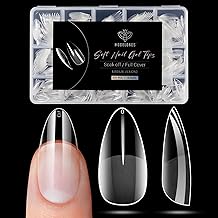 Modelones Nail Tips, 510 Pieces, Full Cover Nail Tips Set, Gel Tips Set, Pre-Buff PMMA Resin Nail Tips, Artificial Nails for Sticking, Nail Art, DIY, Medium Almond