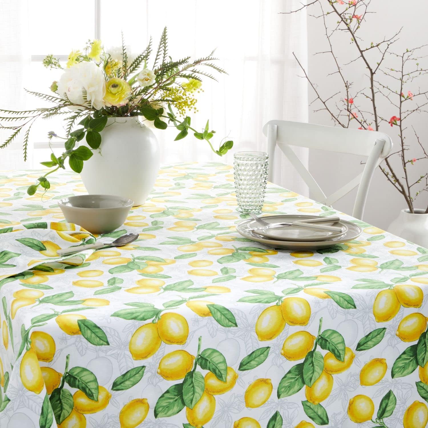 Martha Stewart Lots of Lemons Tablecloth Single Pack, White/Yellow, 60"x120"