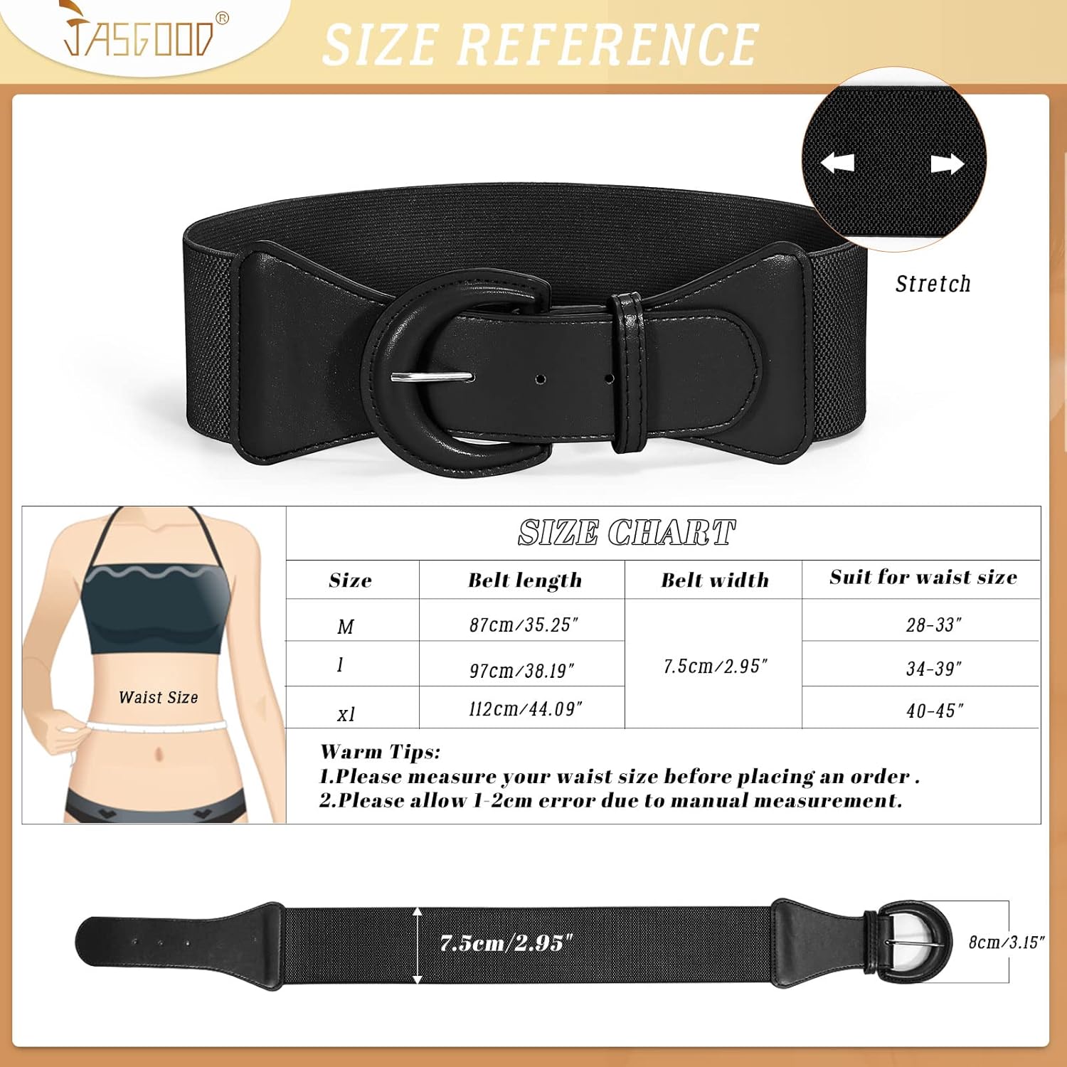 JASGOOD Women Retro Wide Elastic Belt Stretchy Waist Belt, Vintage Chunky Buckle Belts for Dress,Yellow - Image 7