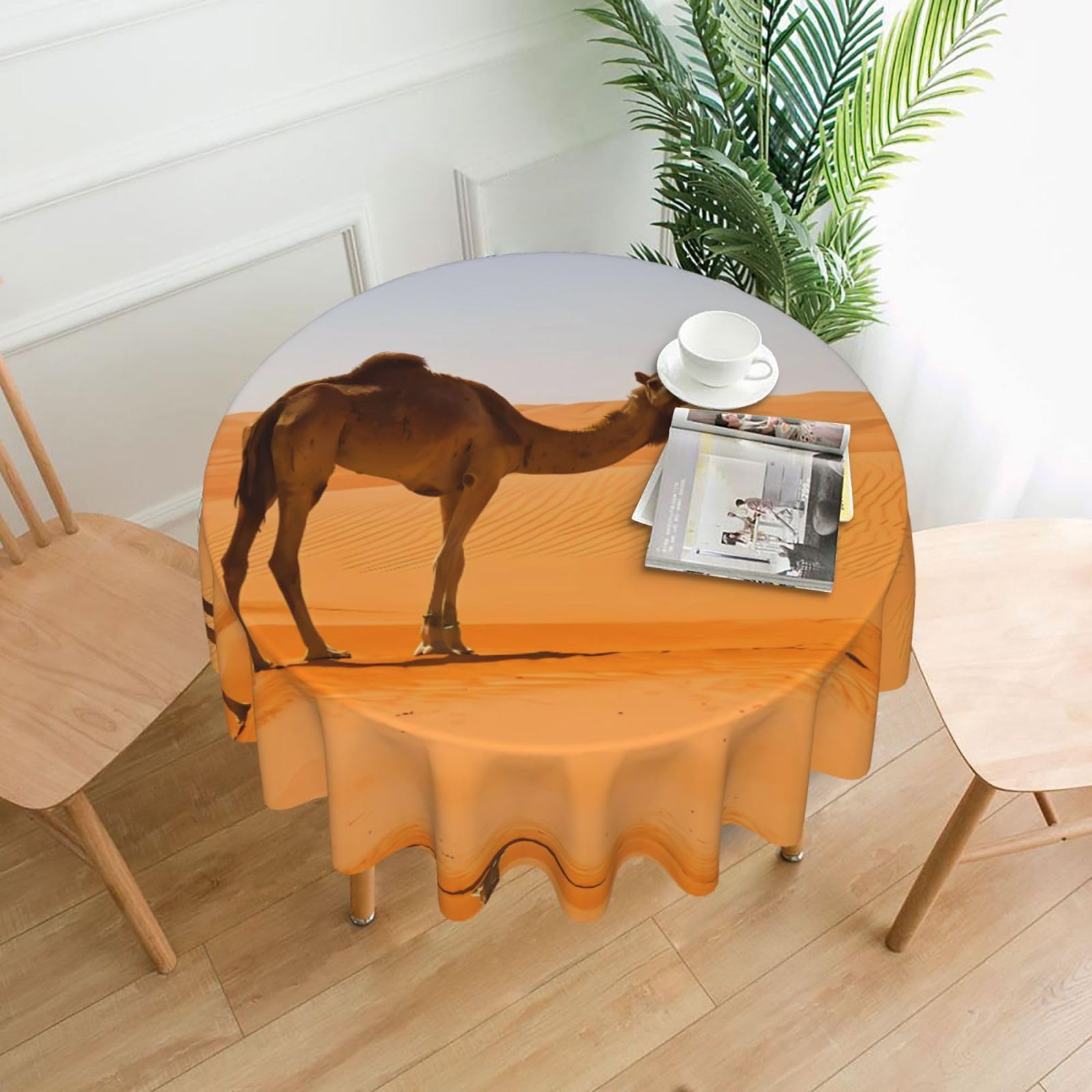 WHJSHOP Desert Sand Camel Prints Round Table Throw 60 Inch – Waterproof Table Cover for Dining, Coffee Tables, Parties & More - Soft, Wrinkle-Resistant Table Layer