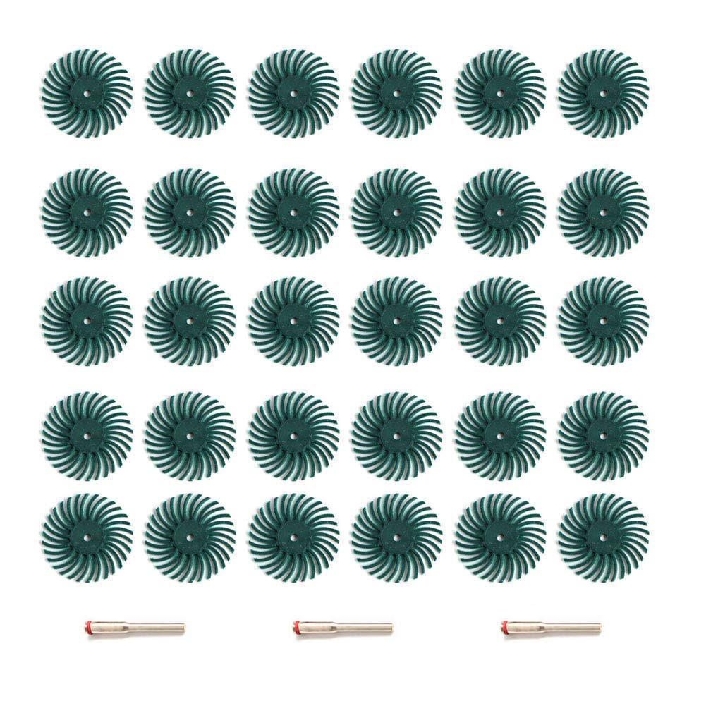 FPPO 26pcs 1 Inch Radial Bristle Disc Kit with 1/8" 3/2.35mm Shank for Dremel Rotary Tools, Detail Abrasive Wheel for Jewelry Wood Metal Polishing, Bristle Buffing Wheel (Grit 80 Aluminum Oxide)