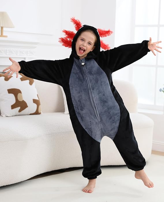 DELEY Unisex Axolotl Onesie Pajamas, Animal One Piece Costume Sleepwear Halloween Cosplay Homewear
