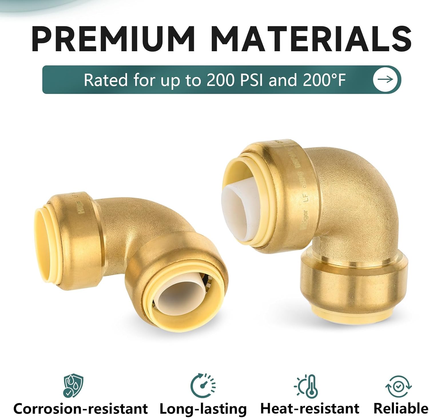 (Pack of 5) Niikappu 3/4 Inch x 3/4 Inch Elbow Brass Fitting, Push to Connect Brass Plumbing Fitting, PEX, Copper, CPVC, PE-RT Pipes