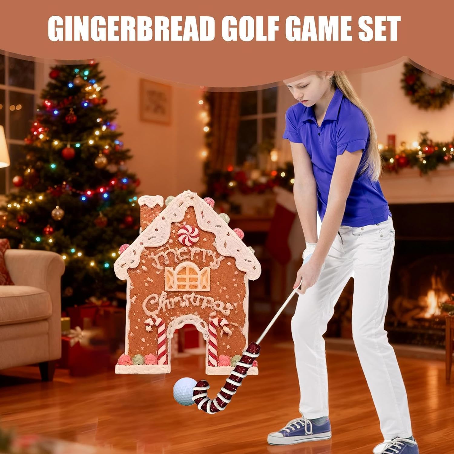 Golf Toys | 40x30cm Small Gingerbread Toys Christmas, Hand-Eye Coordination Fun Indoor Golf Course Play Set,for Golfer Beginner Office Hallway Garage Rainy Day Backyard Party Holiday Birthday