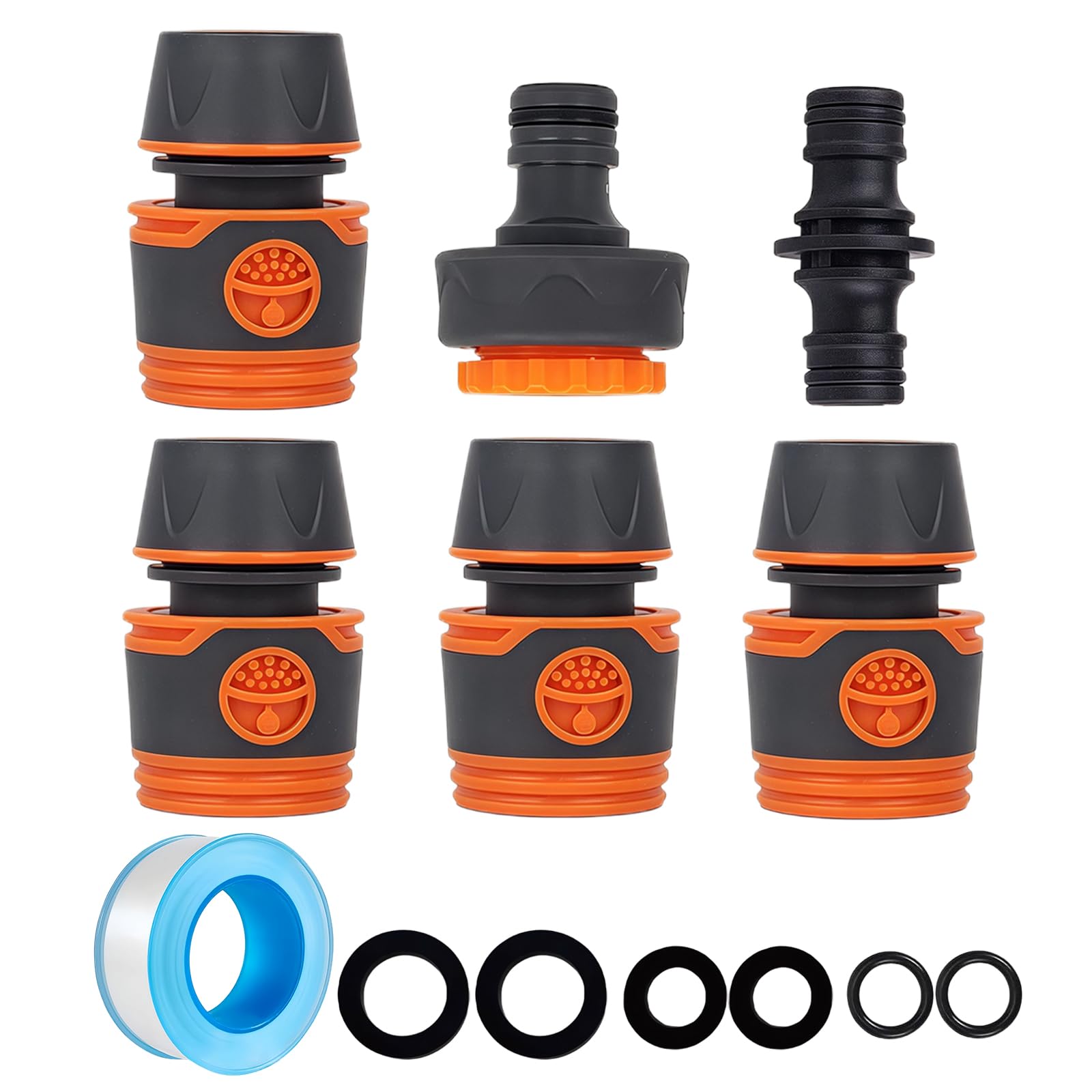 6PCS Garden Hose Connectors Set Quick Connect Hose Fittings with 2 in 1 Tap Adapter (1/2" & 3/4") Double Male Connector