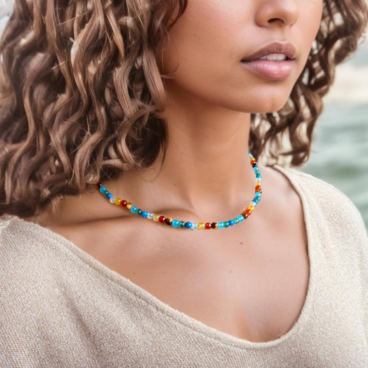 Jewever 7 Chakra Gemstone Beaded Necklaces for Women Healing Crystal Anxiety Relief Items Meditation Balance Strand Jewelry for Women - Image 3