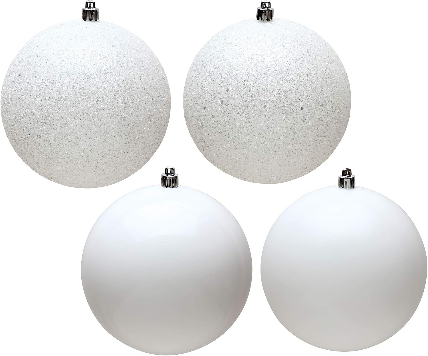 Vickerman 8" White 4-Finish Ball Ornament Set. Includes 4 Ornaments per Box.
