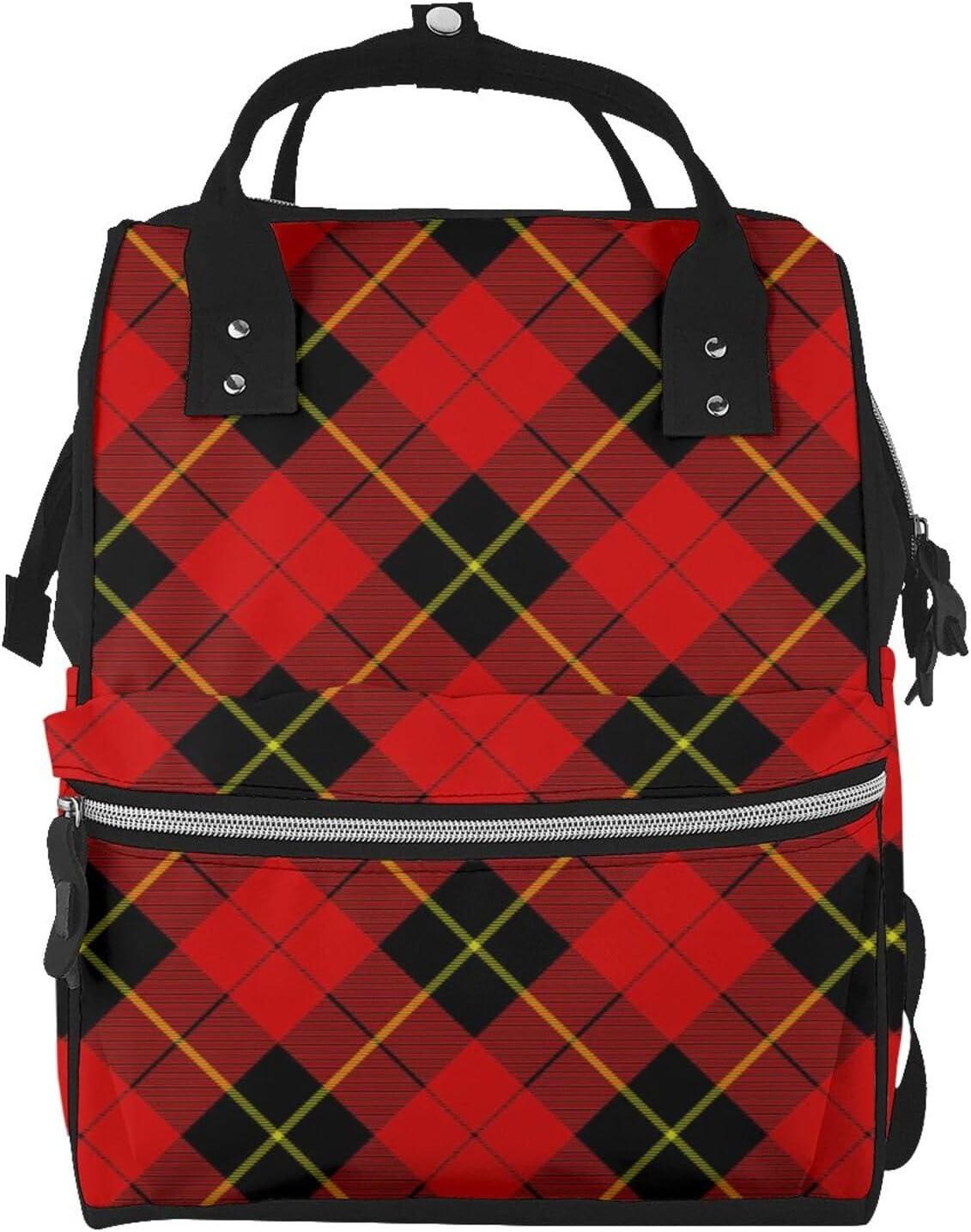 Houndstooth Pattern Black Off-White Diaper Bag Backpack for Women, Large Capacity Waterproof Travel Bag with Stroller Straps