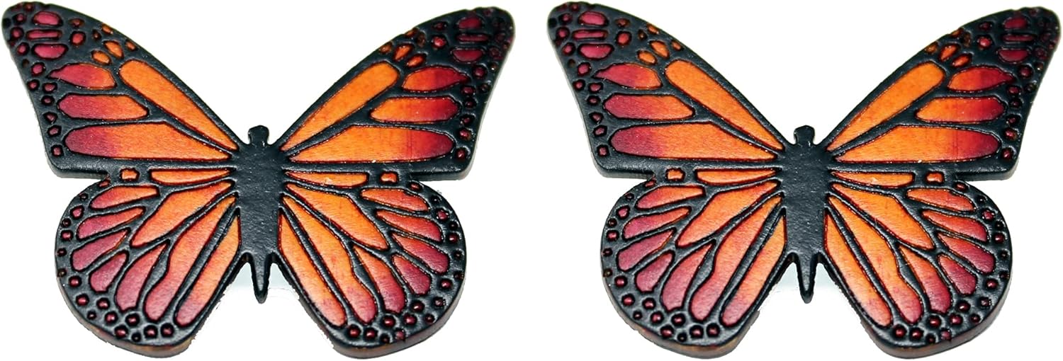 Wooden Stud Earrings Monarch Butterflies, Handmade, Black, Red and Orange, Fair trade, Lightweight by Florama Natural Jewelry