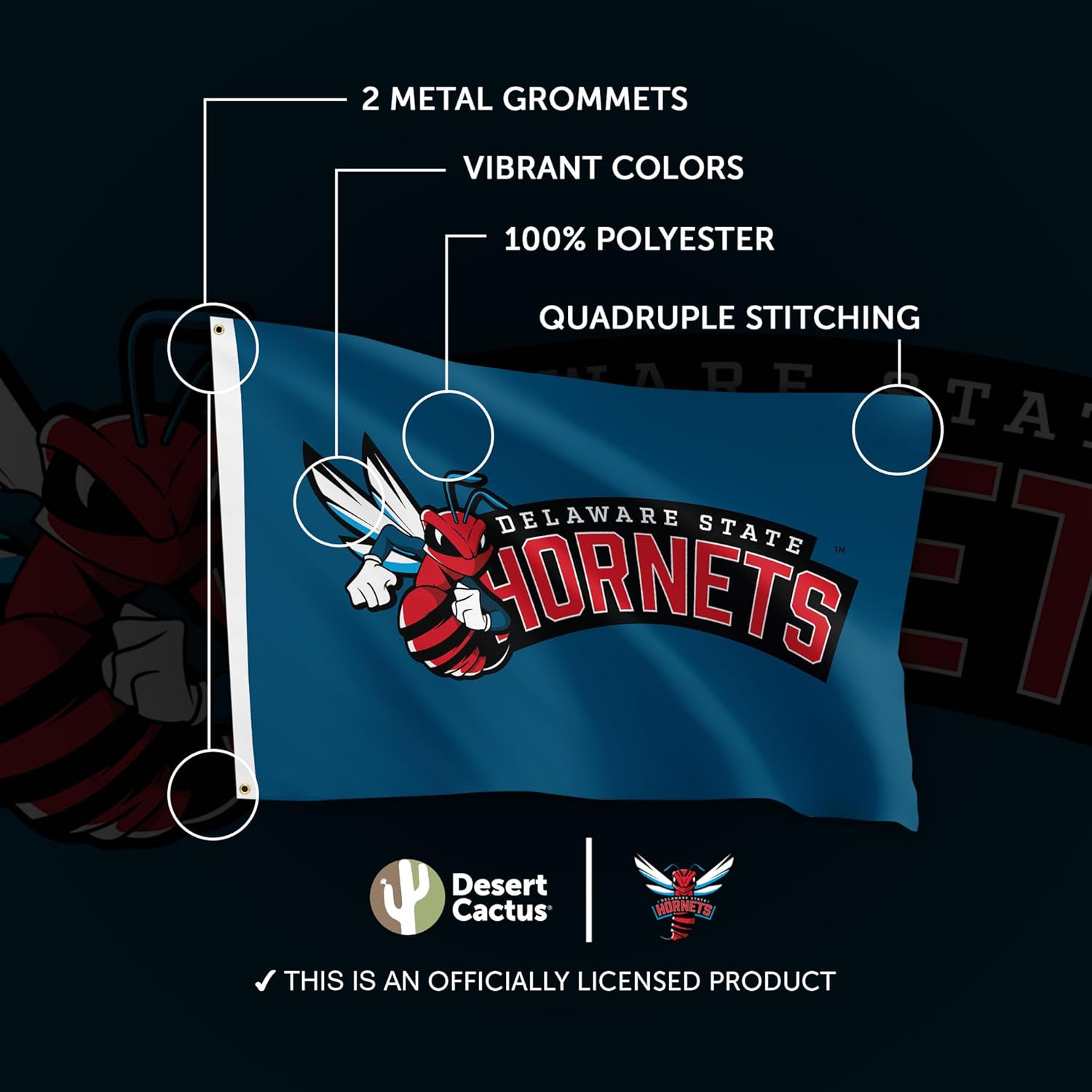 Desert Cactus Delaware State University DSU Flag - 3 x 5 Feet Hornets Banner, Indoor/Outdoor Durable Fabric, 100% Polyester Design (Style E) - Image 4