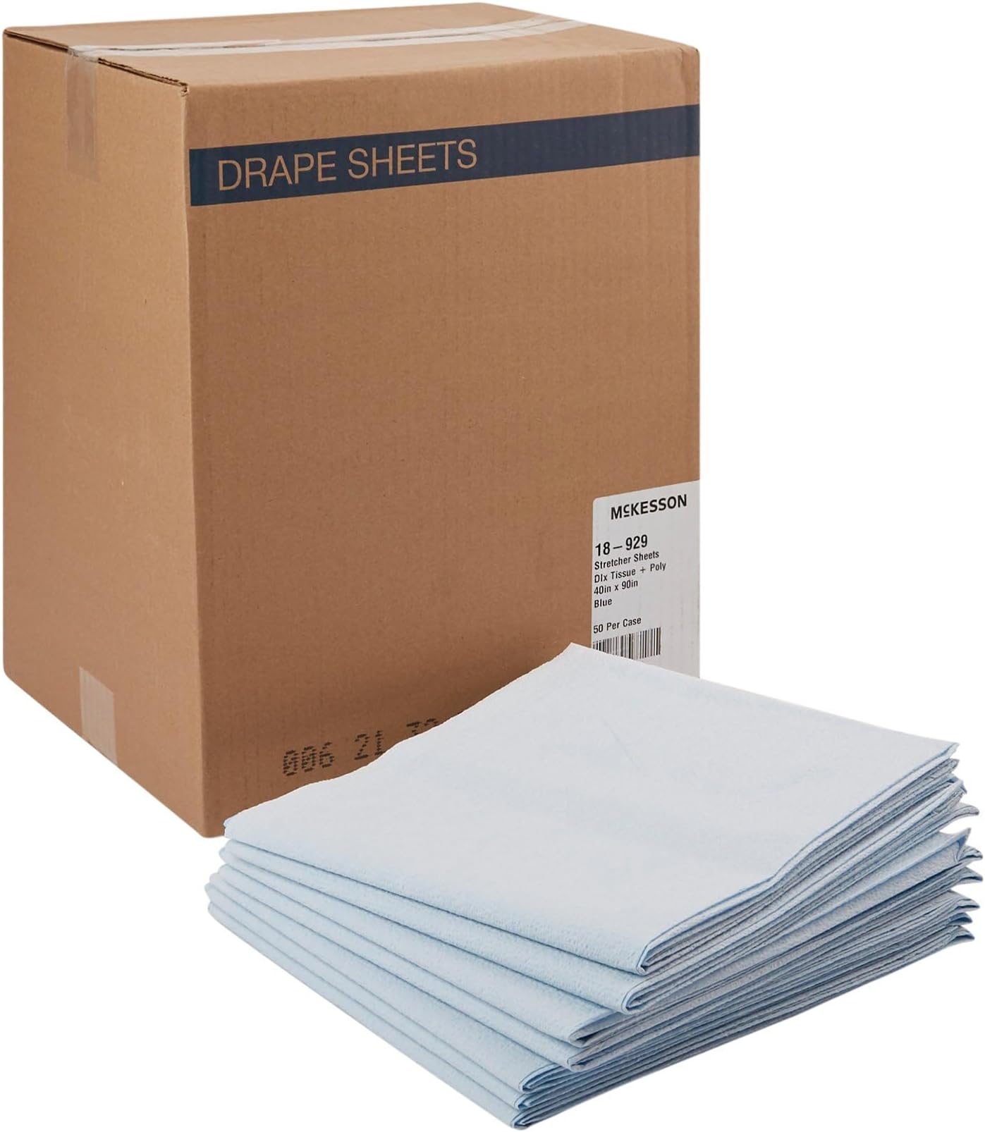 Drape Sheets [50 Count] Disposable Stretcher Sheet for Bed, Massage, Exam, Medical, Tissue/Poly, Latex-Free, 40 x 90 in, Blue