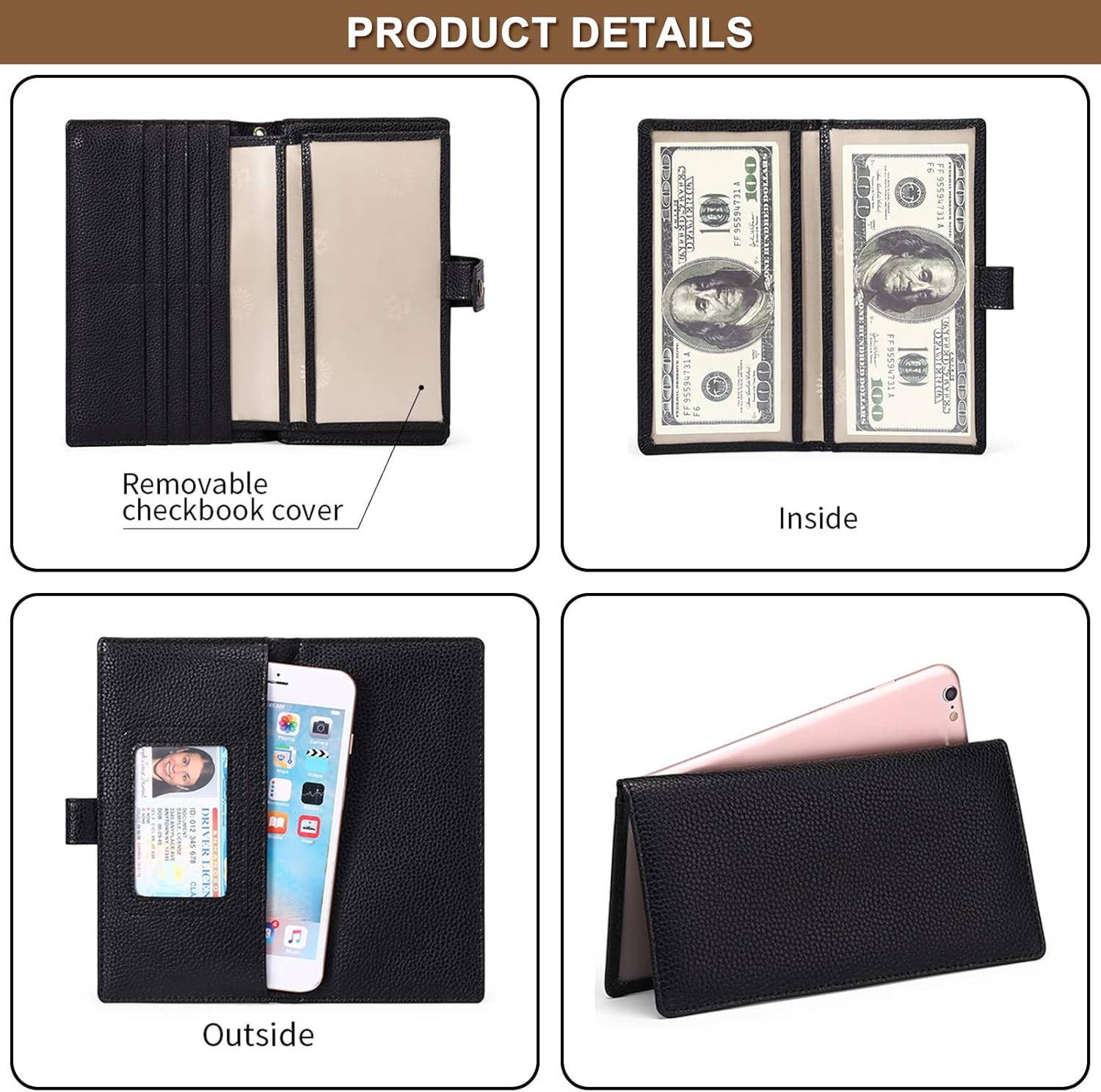 Women's Wallet Large CapacityRFID BLOCKINg Leather Wallets Credit Cards Organizer with Checkbook Holder