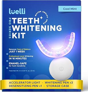 Luelli Teeth Whitening Kit: 35% Carbamide Peroxide Gel, Enamel Safe for Sensitive Teeth, 32 LED Lights, Wireless Tray & Pen (Cool Mint)