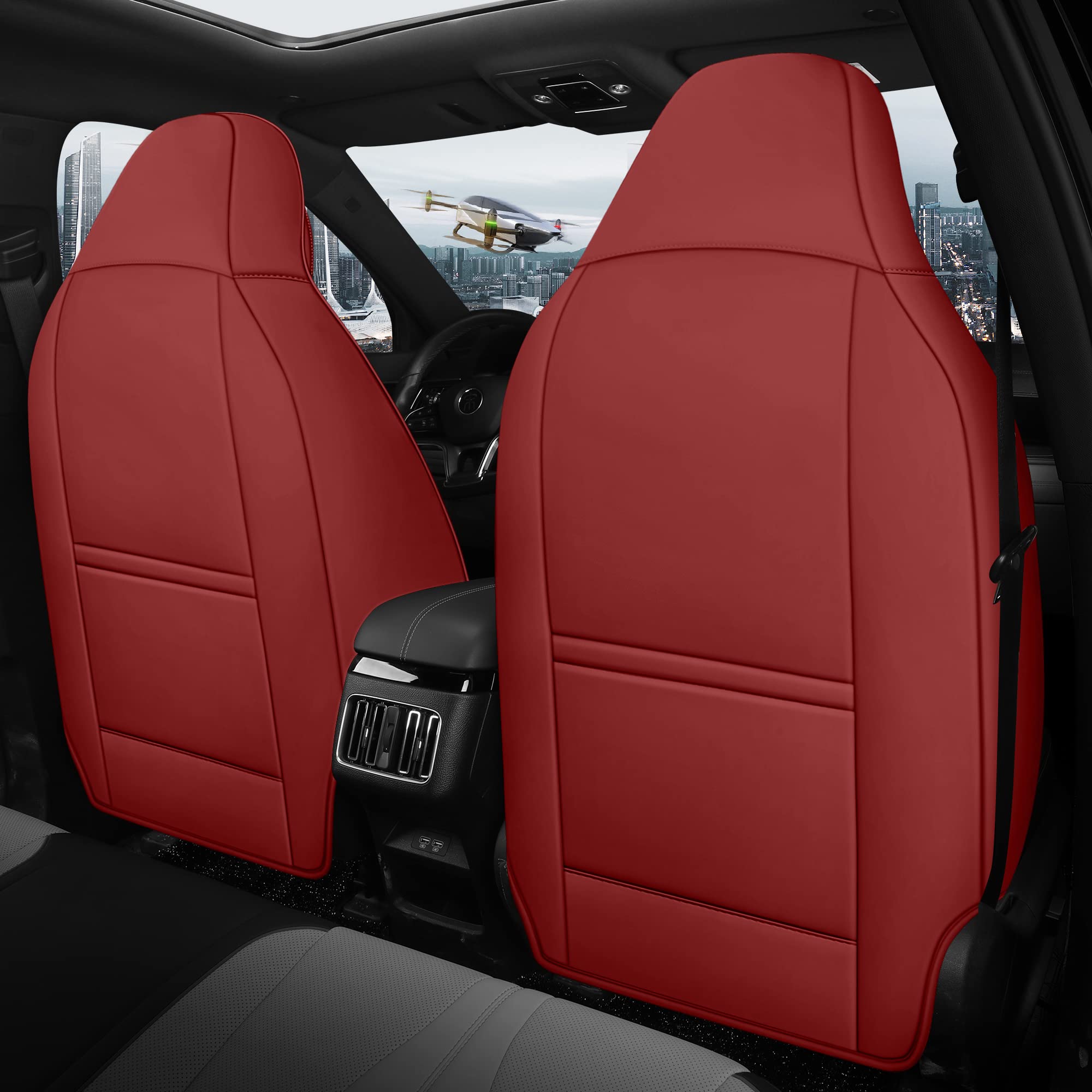 Begonydeer Leather Car Seat Cover(H-White&Wine Red) : Amazon.sg