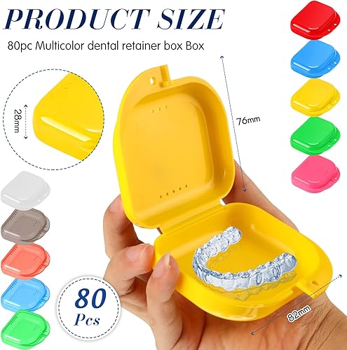 Miniatura 2 de Tanlade 80 fundas de retención dental con orificios de ventilación de 3.4 x 2.8 x 1.1 pulgadas, funda protectora bucal surtida, contenedor de