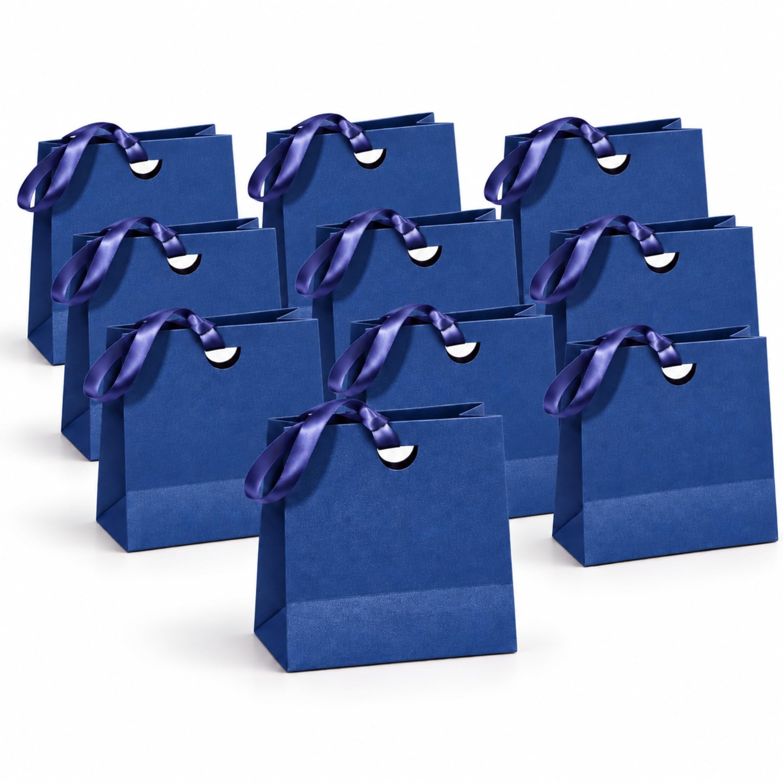 10 Pack Small Gift Bags for Presents with Ribbon Handles, Navy, Christmas