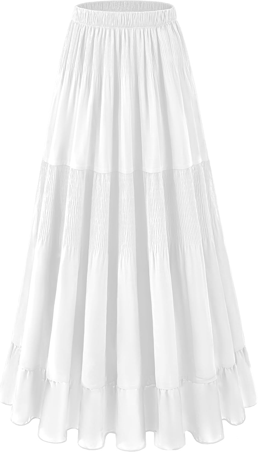 Womens Ruffle Maxi Skirts:Elastic High-Waist Pleated Long Skirt Summer Thick Chiffon Multi-Layer Skirts