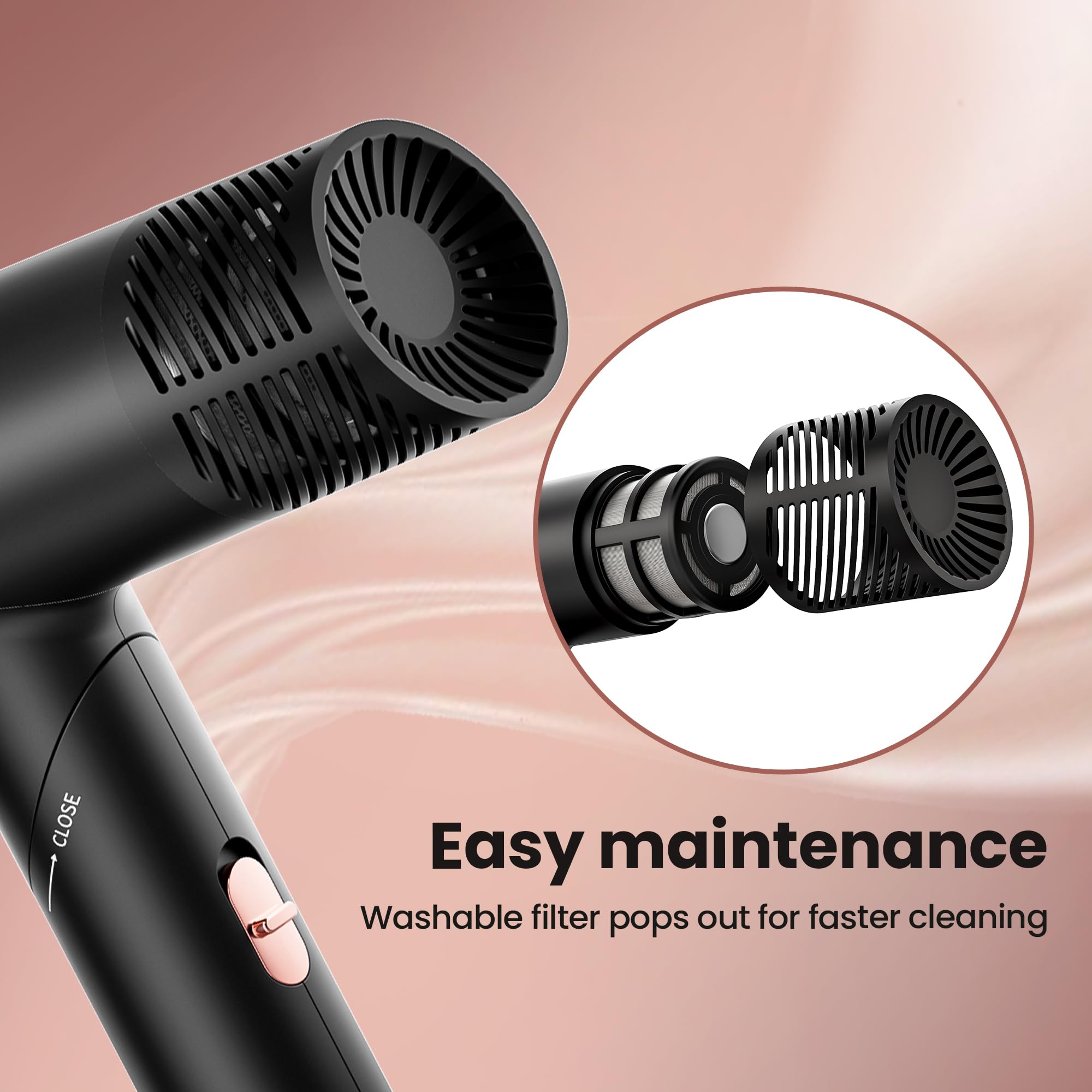 Surfit 110K RPM Ionic Hair Dryer with Diffuser, Foldable Travel Blow Dryer