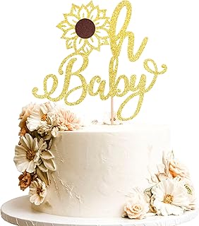1 PCS Oh Baby Sunflower Cake Topper Glitter Gender Reveal Cake Pick for Baby Shower Kids Boys Girls Birthday Party Cake Decorations