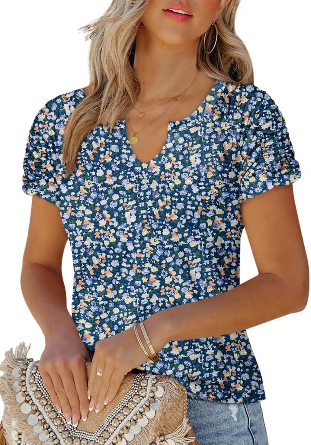 Womens Short Sleeve Tops Casual Solid Color Ladies Summer Shirts Dressy Plus Size T Shirts