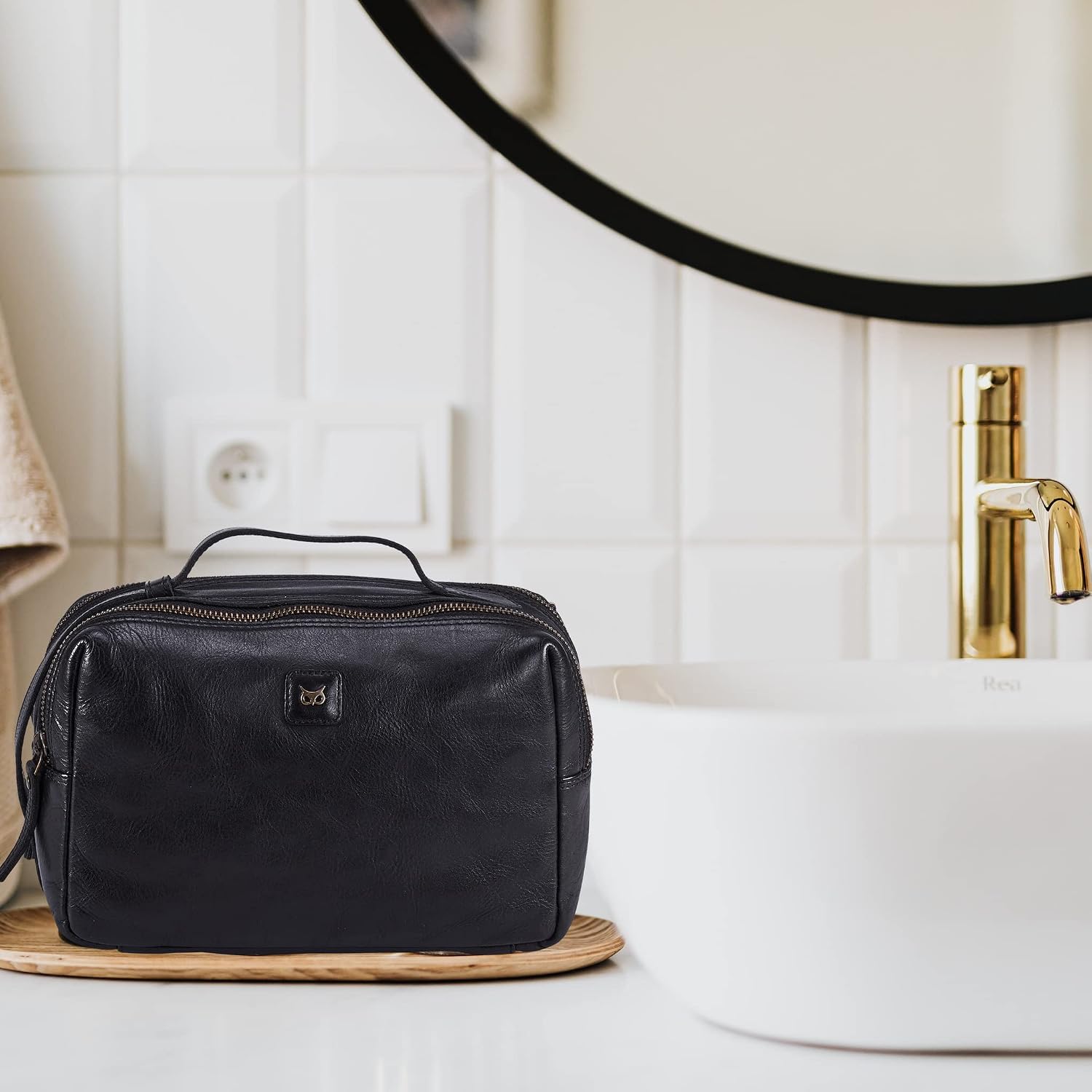 Wise Owl Accessories Real Leather Toiletry Bag Dopp Kit for Men Women Travel Shaving Pouch Organiser Double Compartment Cosmetic