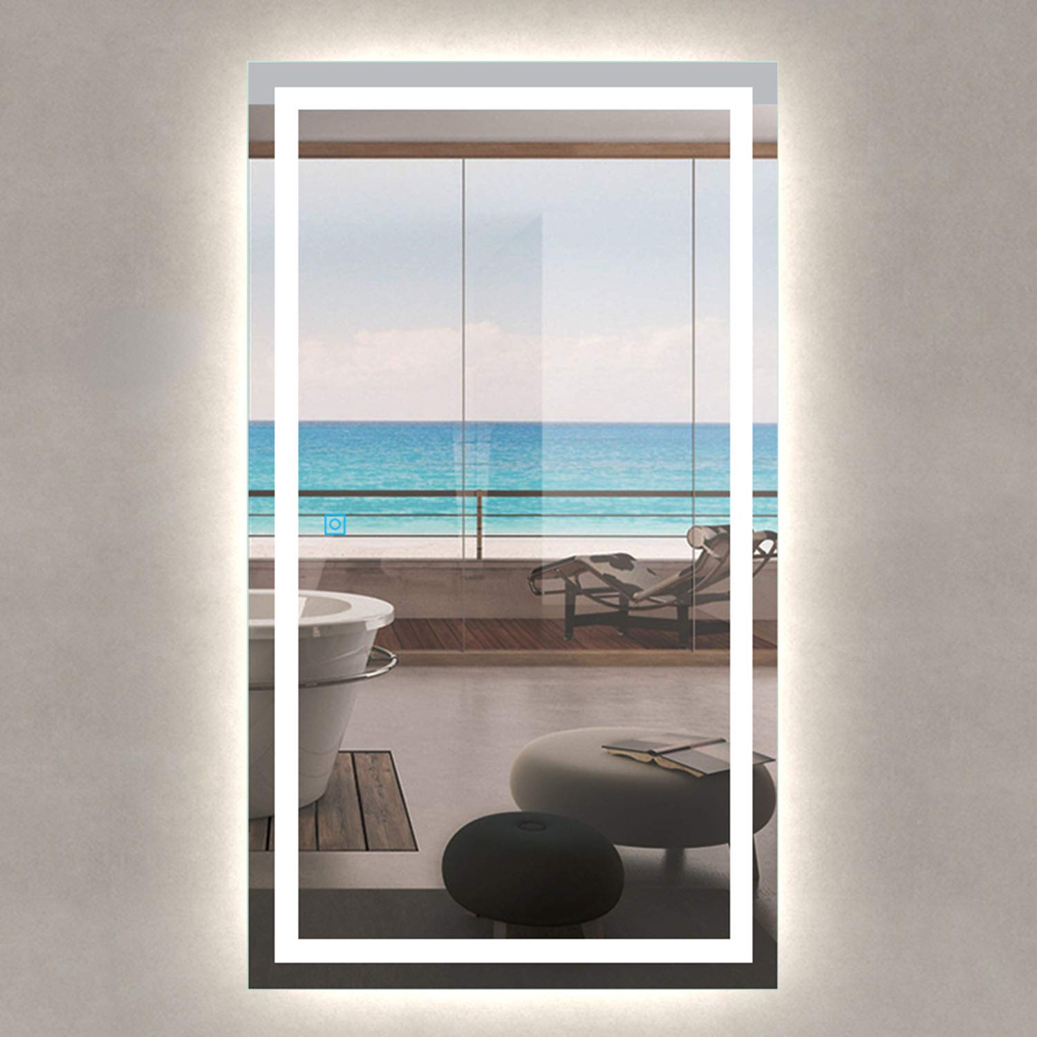 Lustro łazienkowe LED, 140 x 70 cm, przeciwmgielne, odwracalne, sterowanie dotykowe, wodoodporność IP44, lustro Ele Vani z oświetleniem do nowoczesnej dekoracji domu