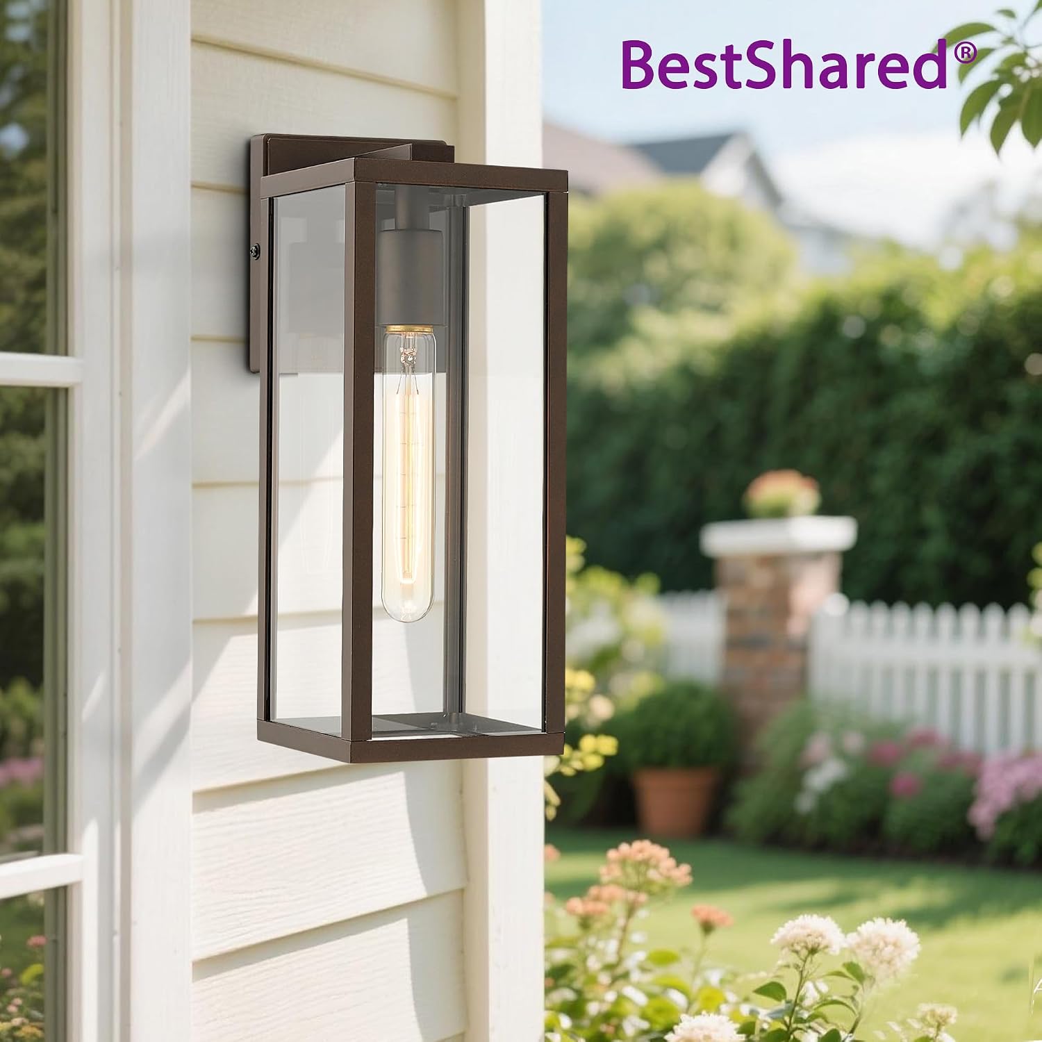 Bestshared Outdoor Wall Lantern, 13.4 Inch Tall Wall Sconce Light, Anti-Rust Modern Outside Lamp Light,Outside Patio Lighting, Exterior Lighting for Front Porch (ORB, 1 Pack)