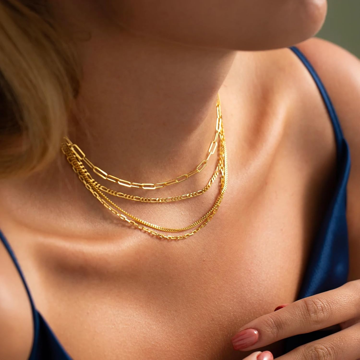 VIROMY Gold Necklace for Women 14k Gold Chain Necklaces Dainty Layered Necklaces Simple Stackable Pendant Necklaces Herringbone Cuban Paperclip Chain Gold Choker Necklaces Gold Jewelry for Women - Image 4