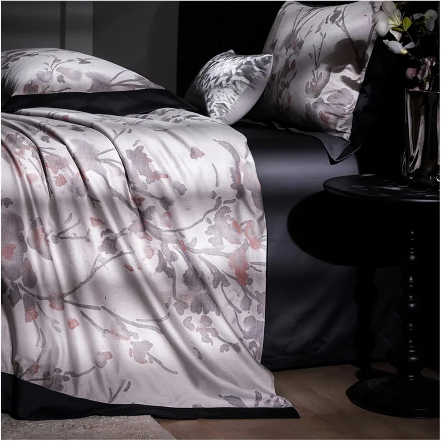 Luxury American V-intage Bedding Set 1400TC Egyptian Cotton Silky Soft Plant Print Duvet Cover Flat/Fitted Bed Sheet Pillowcases,Bed