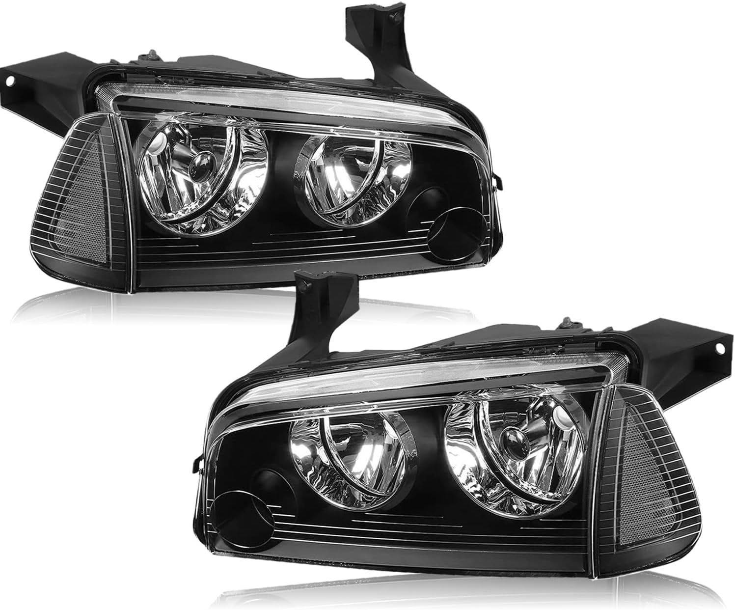 TUSDAR Halogen 4Pcs Headlight Assembly Set Replacement for 2006-2010 Dodge Charger Headlight & Side Marker Corner Lamp OE Replacement Headlamp Driver and Passenger Side Smoke