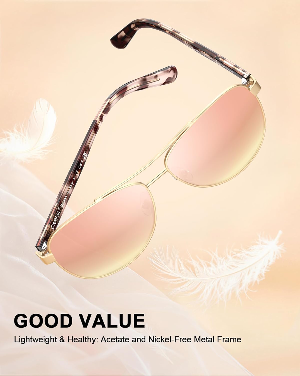CARFIA Polarized Sunglasses for Women – Acetate Arms, UV400, Lightweight & Flattering Fit CA3216