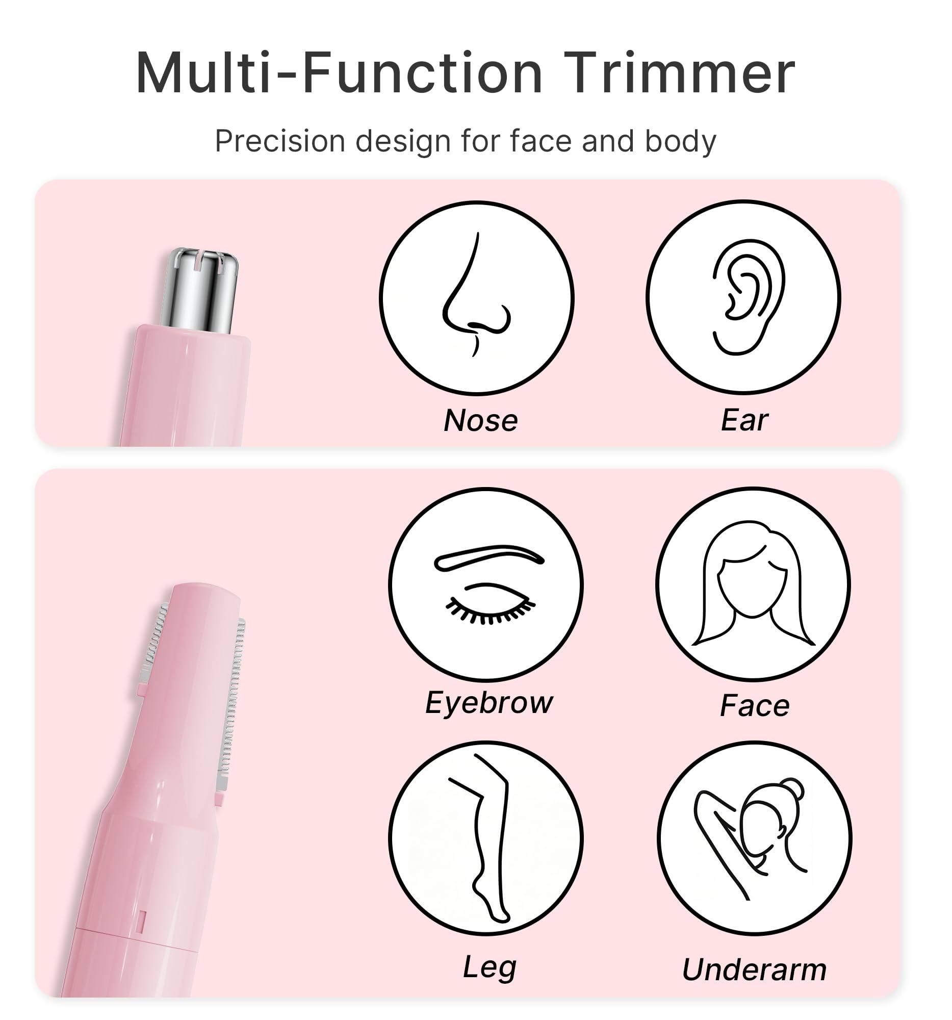 TOUCHBeauty Tondeuse Electrique Pour Sourcils, Oreilles et Nez, Tondeuse 2 en 1 pour Femmes et Hommes, Couper sans Douleur les Poils du Visage AG-1458