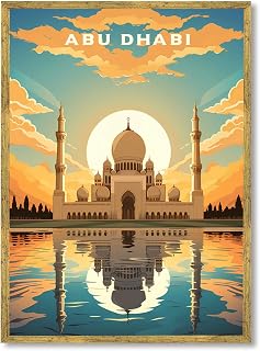 Framed Abu Dhabi Mosque Canvas Print Art Modern Painting Pictures Elegant Wall Decor Art Print for Living Room Office Home Decor Decoration Wall Decoration (Gold Framed,12L x16W)