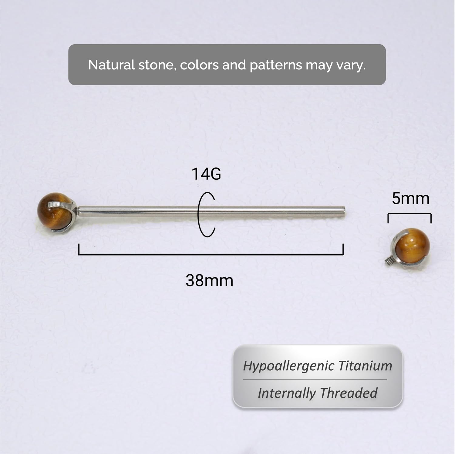 14G Gemstone G23 Titanium Industrial Piercing Jewelry, Natural Stone Industrial Bar Piercing Jewelry for Women and Men