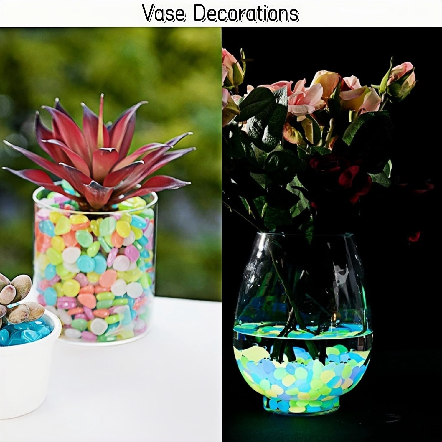 Anyasen Lichtstenen, 200 stuks, voor buiten, lichtgevende stenen, lichtgevende kiezelstenen, fluorescerende nachtlichtgevende stenen voor aquarium, tuin, kinderverjaardag, decoratie (blauw