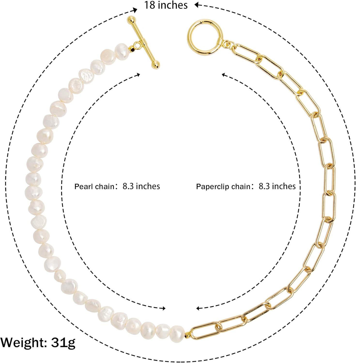 Cowlyn Pearl Necklace for Women Paperclip Chain Chunky Gold Necklace, Freshwater Cultured Pearls Trendy Link Chain 18K Gold Plated Dainty Pearl Choker - Image 4