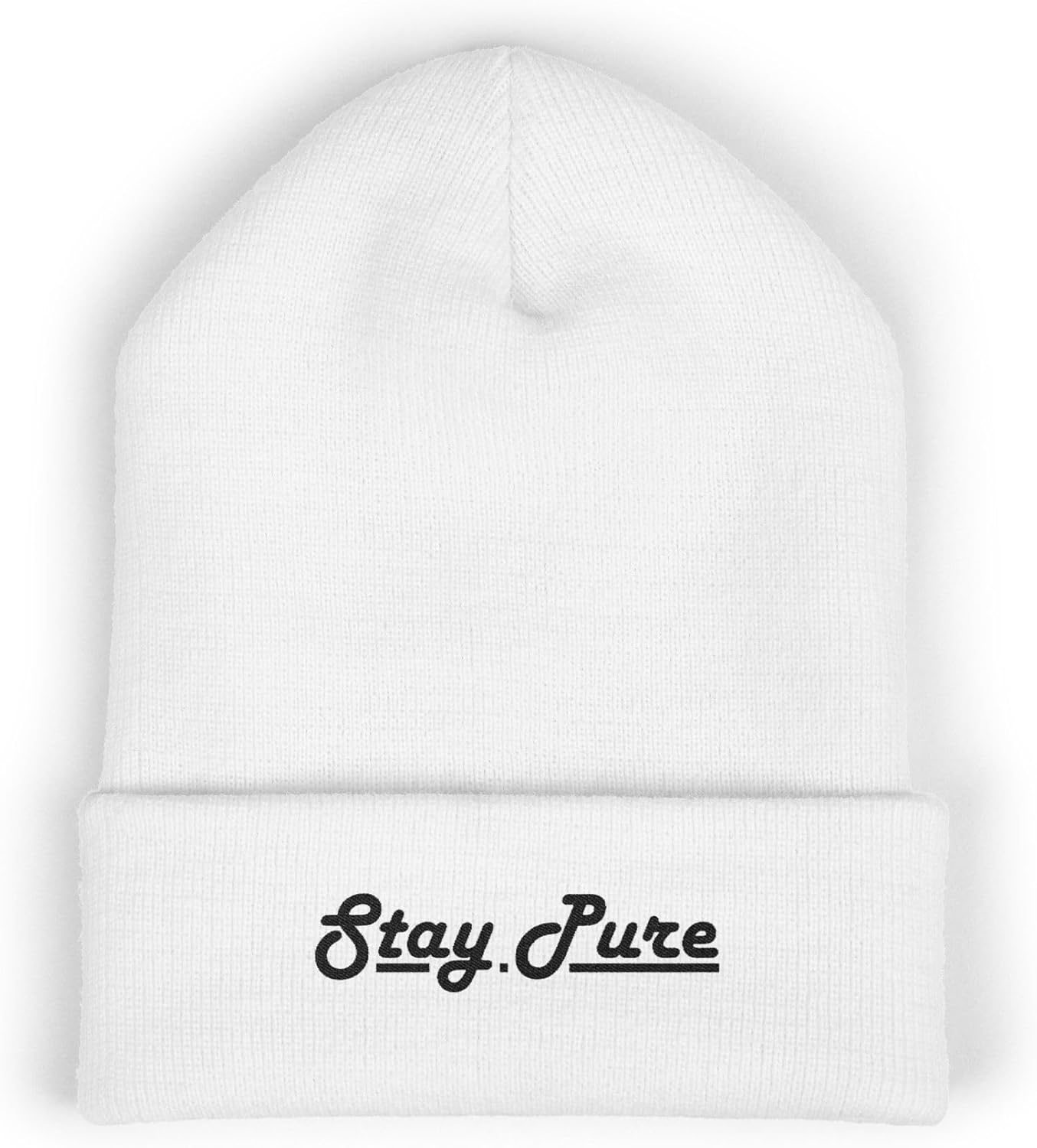 Stay Pure Classic Cuffed Beanie Hat with Embroidery Message