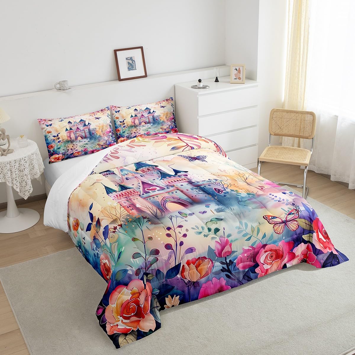 Rosa Bettwäsche-Set Mit Schleife – Bettdecken-Set Für Mädchen, Teenager & Frauen, Aquarell-Look