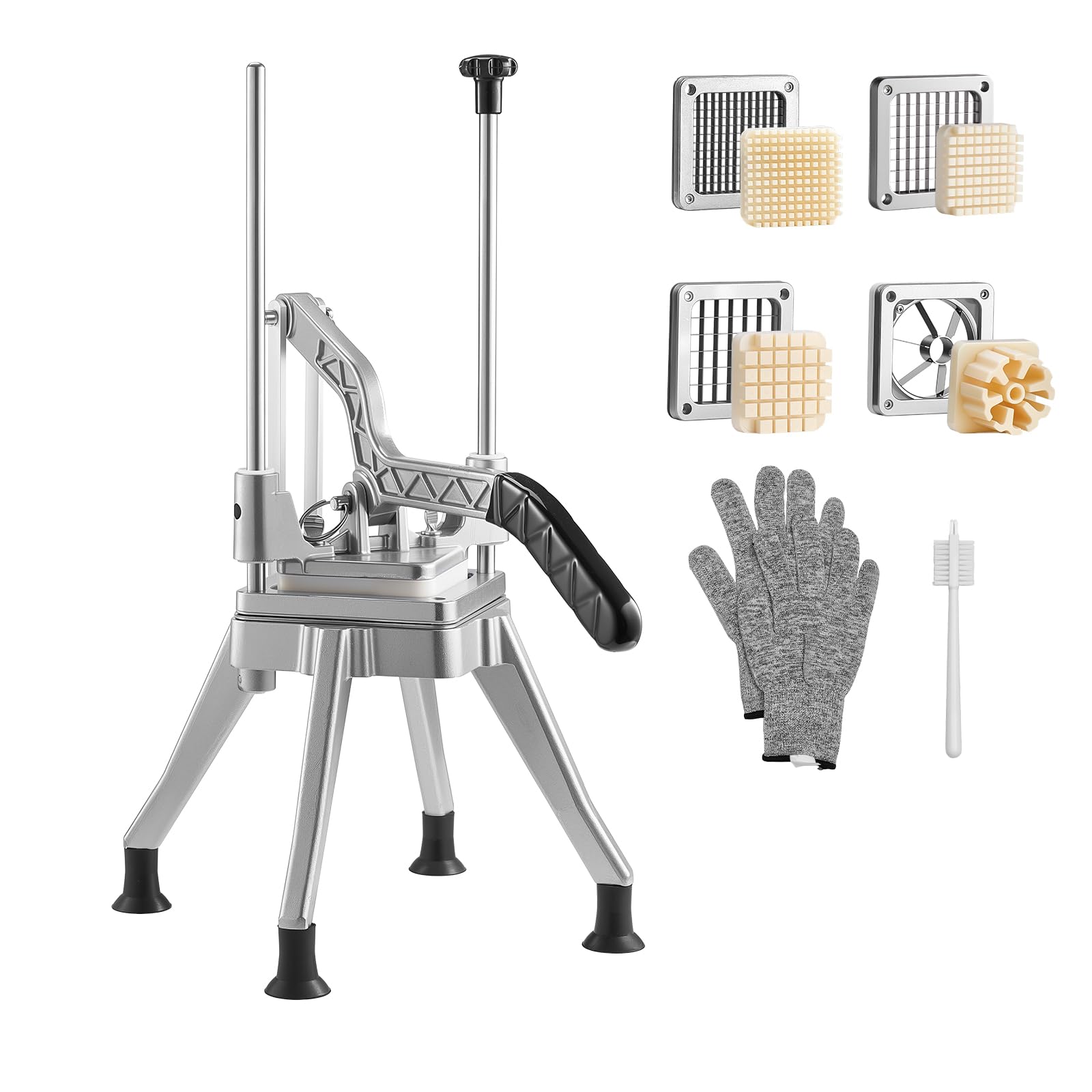 VEVOR Coupe Frites Manuel Professionnel, 4 Couteaux de Rechange 13 mm / 9 mm / 6 mm, Vide-pomme 6 Quartiers en Inox