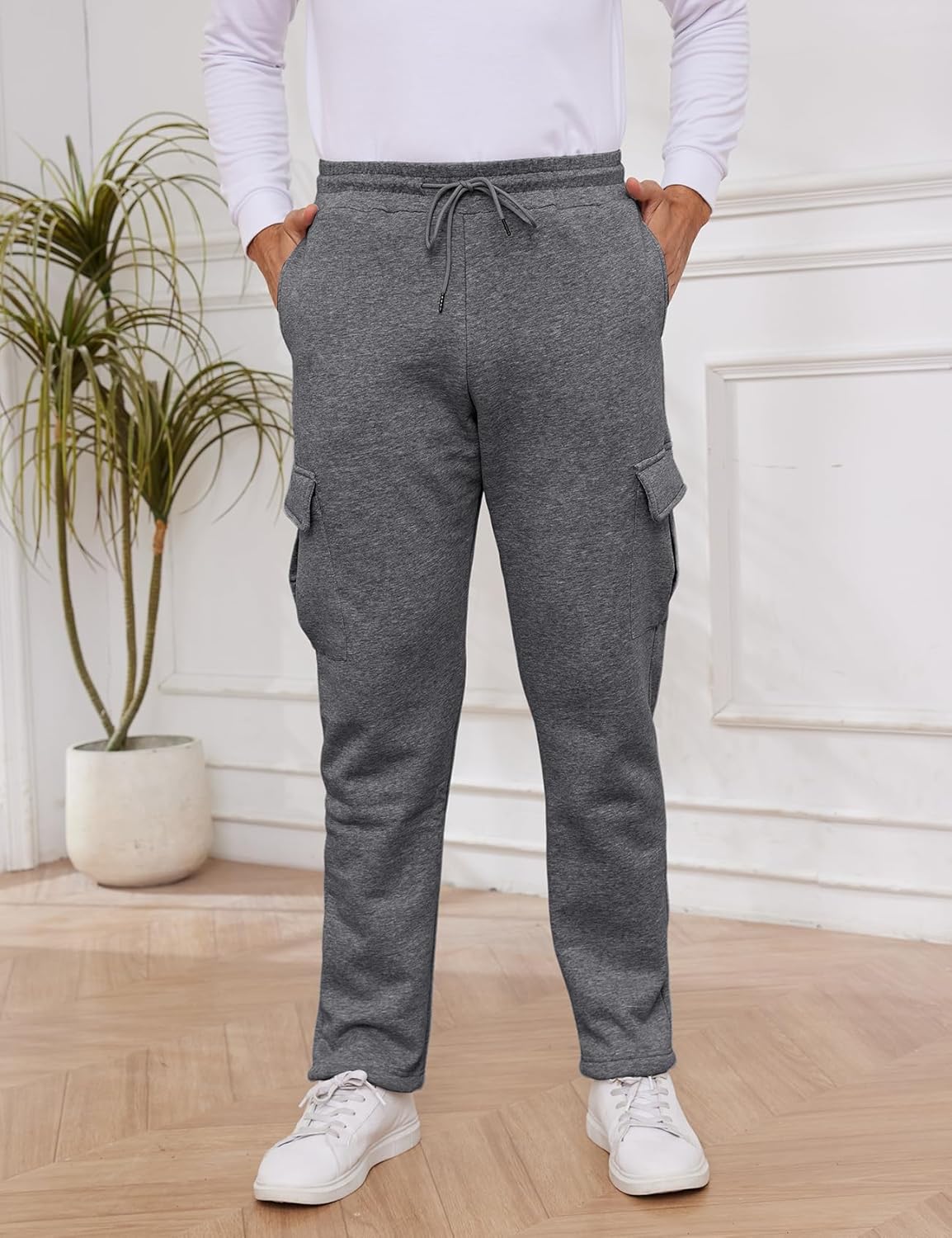 Gihuo Men's Fleece Pants Winter Sherpa Lined Sweatpants Thick Joggers Pants - Image 3