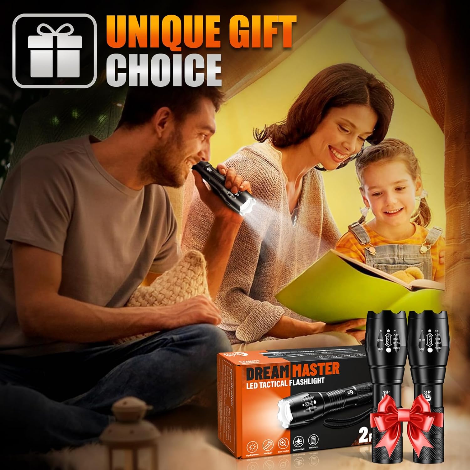 Dream Master Stocking Stuffers Men,2 Pack LED Flashlights High Lumens with 6 AAA Batteries,5 Modes Mini Waterproof Tactical Bright Flashlight Camping Hiking,Mens Gifts Christmas,Gifts Men Dad