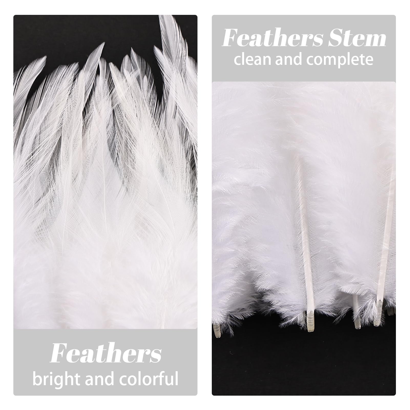 whitefeather Craft Feathers Bulk Pack - 300PCS Assorted Colorful Feathers for Crafting, Hat Decorating, Carnival DIY Projects (4-6 Inch Small Feathers, Synthetic Craft Materials) (White) — view 5
