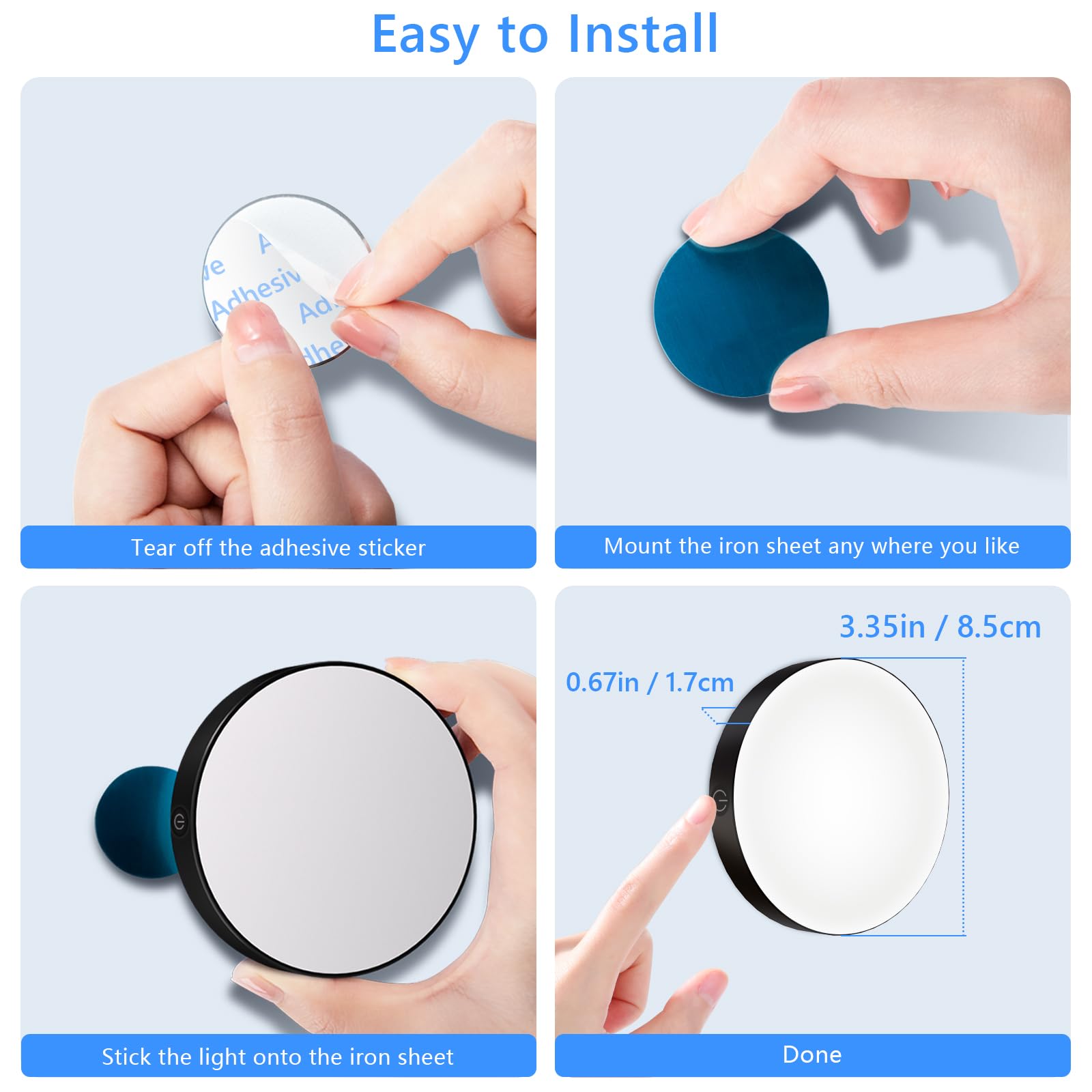 Ferswe Luce notturna ricaricabile 6000K, luce tattile dimmerabile con batteria grande da 1000 mAh, luminosità regolabile, luci da attaccare per armadio, armadietto, bancone, cucina (confezione da 2)